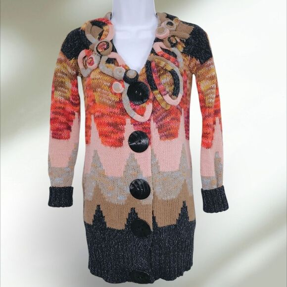 Anthropologie Sleeping On Snow Wool Blend Long Funky Cardigan Sweater Womens XS - Picture 9 of 9